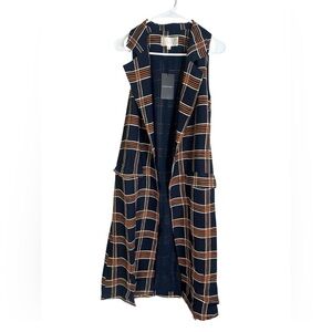 Plaid Sleeveless Vest Longline Duster